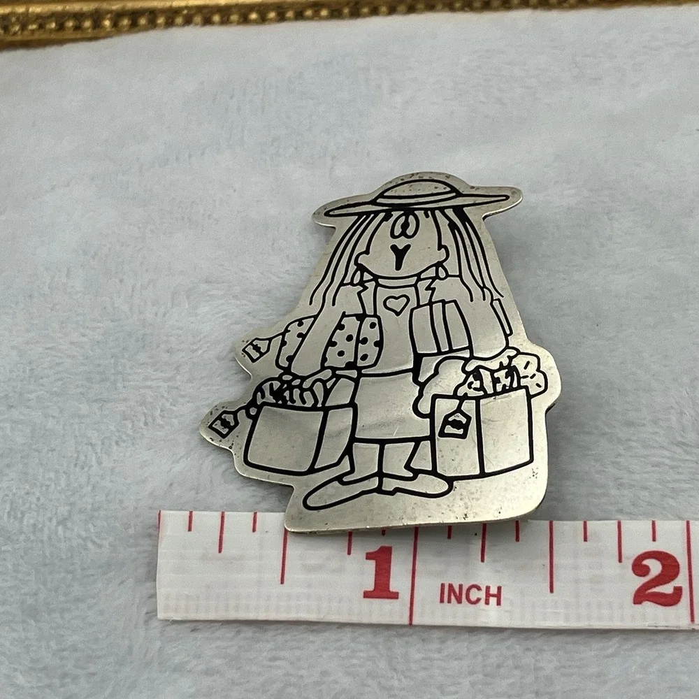 Vtg Cathy Guisewite Comic Strip  Sterling Silver 925 Mexico Brooch Pin Shopping